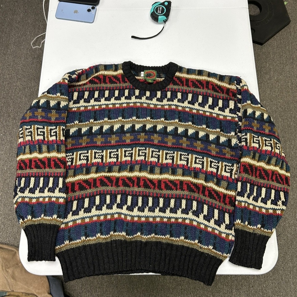 Boston Traders Sweater Mens XL Multi Geometric Pure Wool Fair Isle Vintage E3